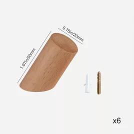   6 db Fa Akasztó Készlet: Diófa Kabátakasztók, Juharfa Kulcstartók 2cm*5cm - 6 bükkfa horog + 6 csavar