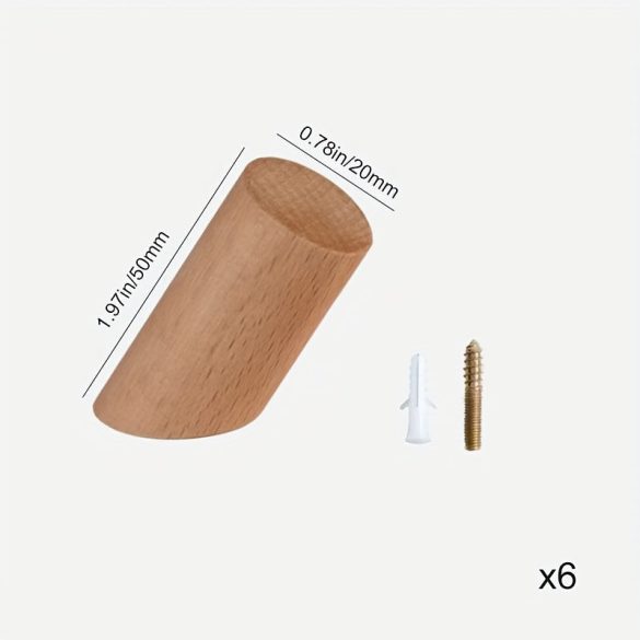 6 db Fa Akasztó Készlet: Diófa Kabátakasztók, Juharfa Kulcstartók 2cm*5cm - 6 bükkfa horog + 6 csavar