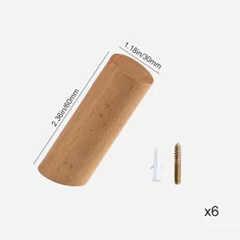   6 db Fa Akasztó Készlet: Diófa Kabátakasztók, Juharfa Kulcstartók 3cm*6cm - 6 bükkfa horog + 6 csavar