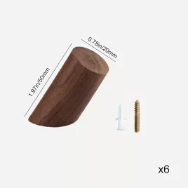   6 db Fa Akasztó Készlet: Diófa Kabátakasztók, Juharfa Kulcstartók 2cm*5cm - 6 db diófa akasztók + 6 csavar