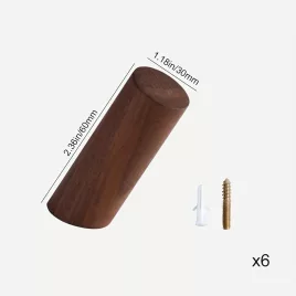   6 db Fa Akasztó Készlet: Diófa Kabátakasztók, Juharfa Kulcstartók 3cm*6cm - 6 db diófa akasztók + 6 csavar