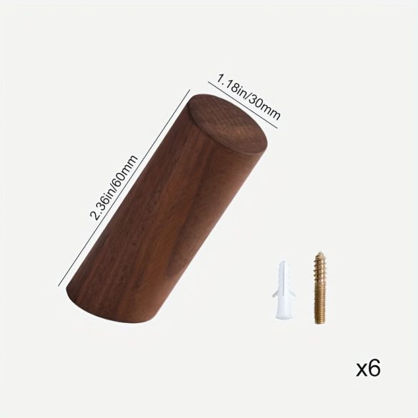 6 db Fa Akasztó Készlet: Diófa Kabátakasztók, Juharfa Kulcstartók 3cm*6cm - 6 db diófa akasztók + 6 csavar