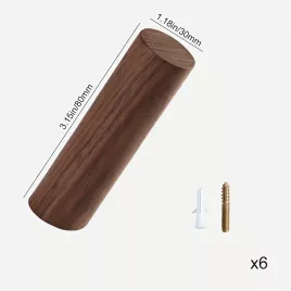   6 db Fa Akasztó Készlet: Diófa Kabátakasztók, Juharfa Kulcstartók 3cm*8cm - 6 db diófa akasztók + 6 csavar