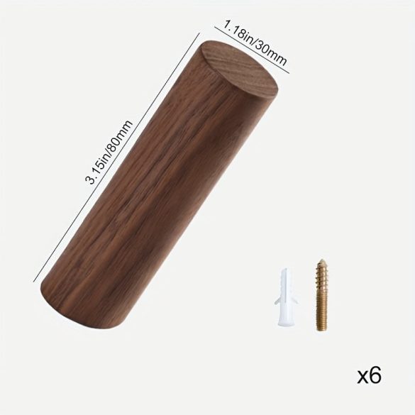 6 db Fa Akasztó Készlet: Diófa Kabátakasztók, Juharfa Kulcstartók 3cm*8cm - 6 db diófa akasztók + 6 csavar