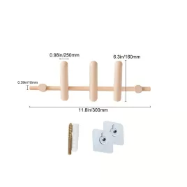   Masszív Fa Kabátakasztó 3 akasztási pozíciók + 2 fúrás nélküli szerelési matrica + 2 rögzítőcsavar