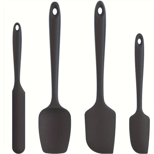 4 db-os szilikon spatulaszett, hőálló 600°F-ig, tartós gumi konyhai eszközök tapadásmentes edényekhez, varrat nélküli kialakítás, piros, 4 méret Szilikon Spatula Fekete 4 darabos készlet
