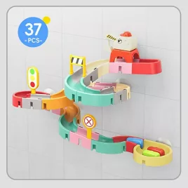   Összeszerelhető sínű csúszda és körhinta oktatási vízi játék Városi összeszerelő pálya (37 darabos készlet)