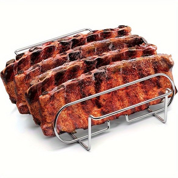 Hordozható tapadásmentes bordatartó, acél BBQ grillrács steakhez és báránybordához, kültéri főzőeszköz otthoni és éttermi konyhához, tartós sütőrács
