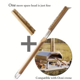   2 db rozsdamentes acél kombinált grillkefe és kaparó készlet, hosszú nyéllel, hőálló, kemény sörtéjű pizza sütőkefe spatulával, kompatibilis az Ooni sütővel, pótfejjel