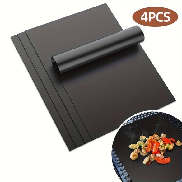 4 db tapadásmentes, újrafelhasználható grillezőlap Fekete - 4 db