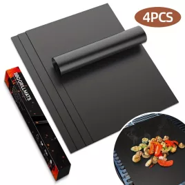   4 db tapadásmentes, újrafelhasználható grillezőlap Fekete - 4 db + színes doboz