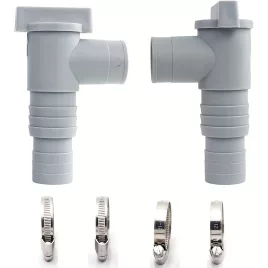   Szürke színű, L-alakú lefolyócsatlakozó Készlet, (2 Szelep + 4 Csőszorító)