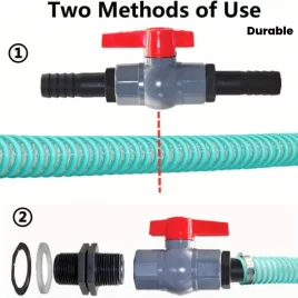   40 mm-es PVC golyós szelep tömlőcsatlakozóval – 2 db 32 mm-es fúvókával, tömítőszalaggal