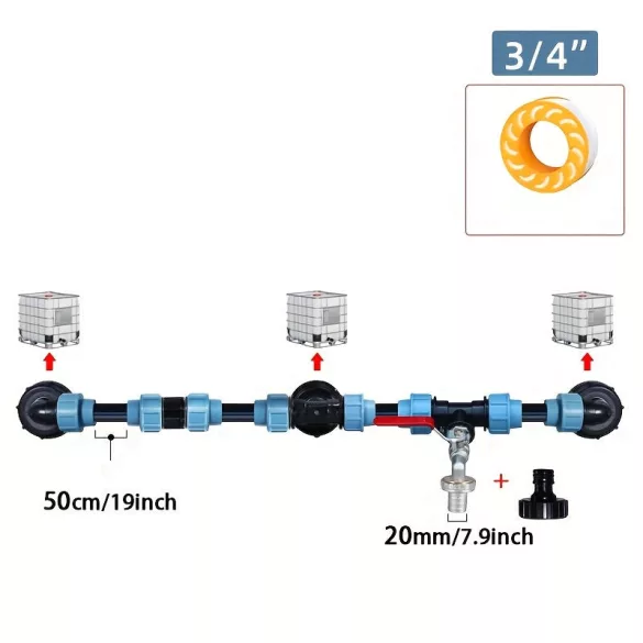 3-utas IBC csapadapter – Hajlítható PE csőcsatlakozóval, kerthez, farmhoz, építkezéshez