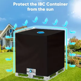   Fekete UV-álló huzat IBC 1000L víztartályhoz – Oxford anyag, kültéri védelem eső és nap ellen