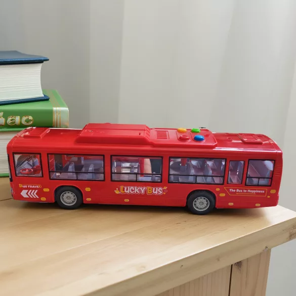 30 cm-es Dupla Ajtós Játékbusz Fénnyel és Hanggal