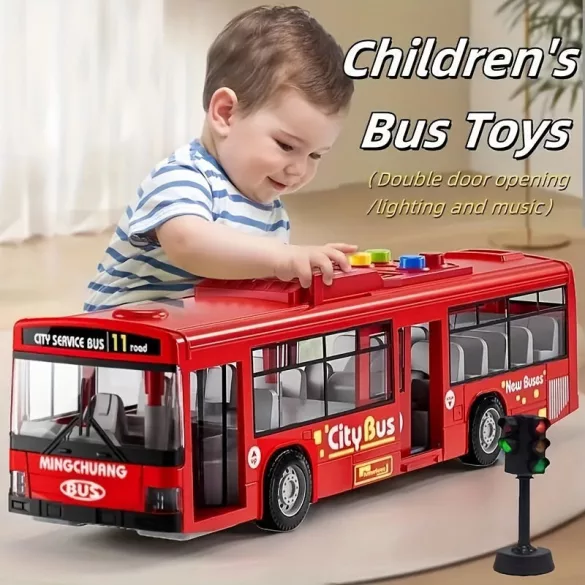 30.48 cm-es piros és kék dupla ajtós busz