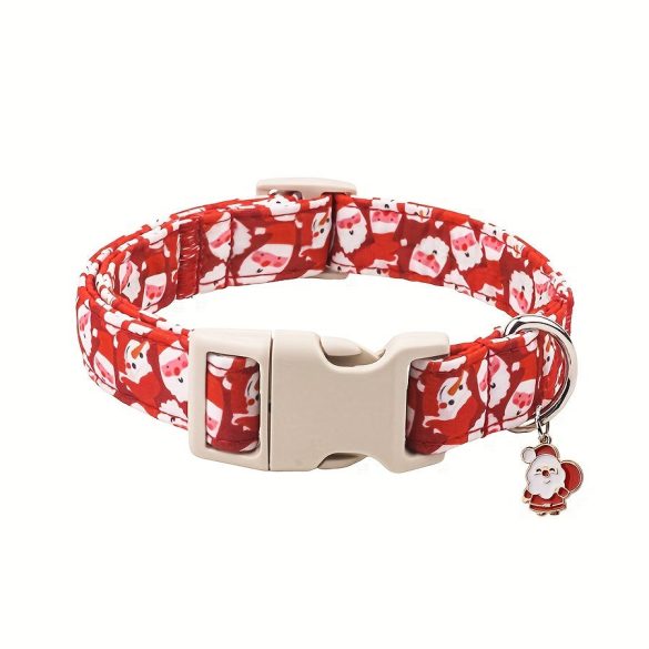 Piros Karácsonyi Kutyanyakörv Mikulás, Rénszarvas és Hóember Mintával