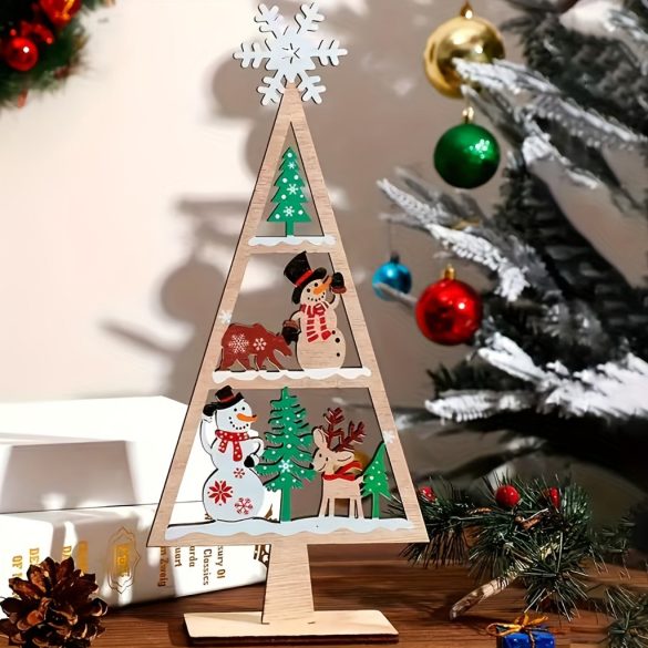 3D fa karácsonyfa díszek mikulással, hóemberrel, rénszarvassal és ünnepi elemekkel