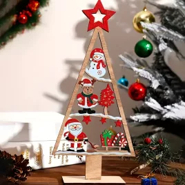   3D fa karácsonyfa díszek mikulással, hóemberrel, rénszarvassal és ünnepi elemekkel