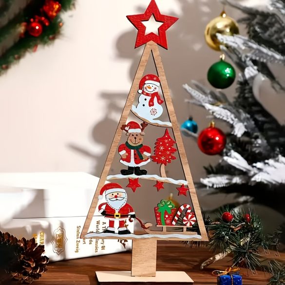 3D fa karácsonyfa díszek mikulással, hóemberrel, rénszarvassal és ünnepi elemekkel