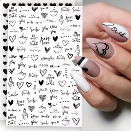   2 Lapos Körömmatricák, Valentin Nap Körömmatricák, Heart Love Design Angol Betűs Köröm Kiegészítők