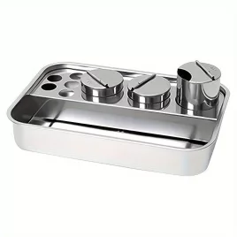   Professzionális rozsdamentes acél körömápoló szerszámtartó készlet tisztító kiegészítőkkel, manikűr-pedikűr eszközök tároló tálca készlet