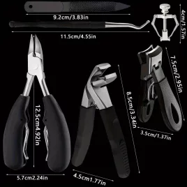   6 darabos körömcsipesz készlet ívelt pengékkel, benőtt körömreszelővel & szögletes vágókkal - Szagmentes manikűr & pedikűr készlet minden körtípushoz