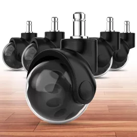   Sima Siklás 5.08cm Gumi Irodai Szék Kerekek - 5 darabos Készlet | Csendes, Padlóra Biztonságos Görgők Szőnyeghez és Keményfa Padlóhoz | Könnyű Telepítés, Tartós Kialakítás | Prémium Fekete
