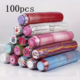   100 db-os kevert cupcake papír - Olajálló papír sütőformák muffinokhoz és cupcake-ekhez, Élelmiszerbiztonságos, vegyes minták konyhai használatra