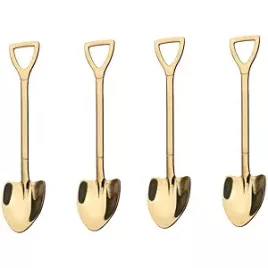   Arany Színű Ásó Alakú Kanál (4 db) – Egyedi Desszertkanál Szett