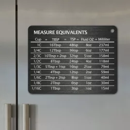   Mágneses skála lemez egységátváltási táblázattal - rozsdamentes acél hűtőmágnes Fekete