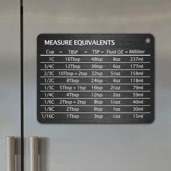 Mágneses skála lemez egységátváltási táblázattal - rozsdamentes acél hűtőmágnes Fekete