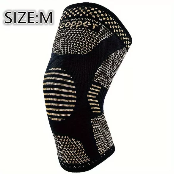 Rézbe átitatott kompressziós térdvédő, térdtámasz M méret (28 cm hosszú, felsőrész 16.5 cm, lábméret 36–42 cm)