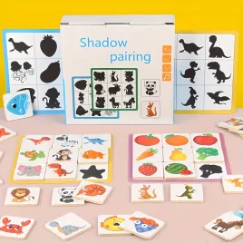 Fa puzzle kockák fejlesztő árnyékkövető játékhoz