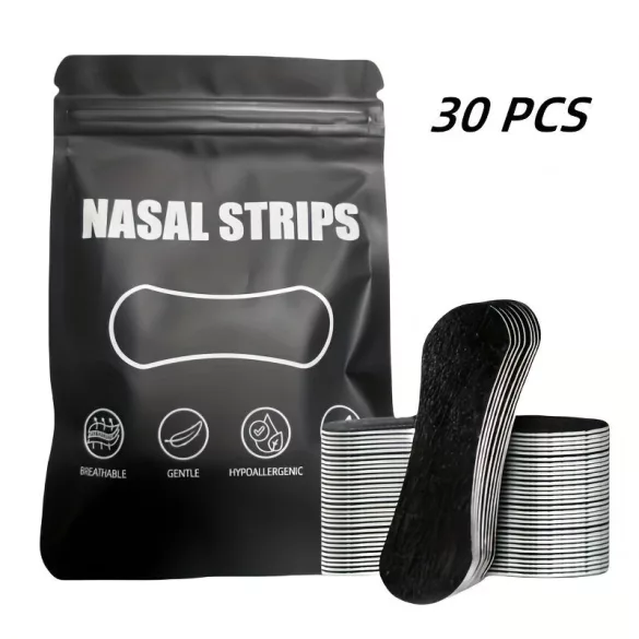 30 db fekete öntapadós orrcsipesz, extra tartós, jobb alvásminőség és légzés, alacsony allergén