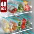 40 db újrahasználható húzózsinóros hűtőszekrény tároló frissességmegőrző zacskók, 20S+10M+10L 20S+10M+10L, 40 db
