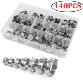   7–21 mm 304 rozsdamentes acél, egyfülű fokozatmentes tömlőbilincs készlet - 140 db, fogó nélkül