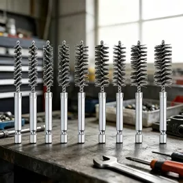   9 darabos, többféle méretű drótkefekészlet 6,3 mm-es hatszögletű befogószárral - 9 db