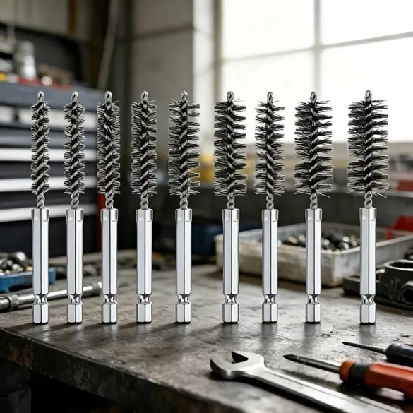 9 darabos, többféle méretű drótkefekészlet 6,3 mm-es hatszögletű befogószárral - 9 db