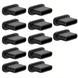   12 db fekete USB-C töltőport-porvédő sapka, puha, rugalmas és karcálló borítás