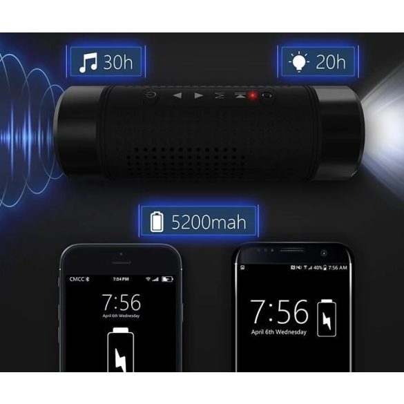 Vízálló, 3 az 1-ben Bluetooth hangszóró, külső akkumulátor és zseblámpa