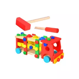   Fa játékos teherautó 22372, oktató játék, gyermek jármű, fa jármű, tanulós teherautó