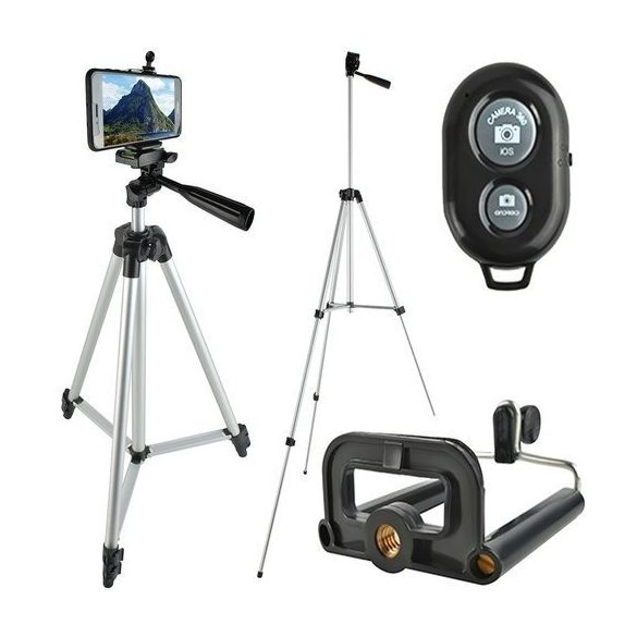 Tripod állvány bluetooth-os távirányítóval