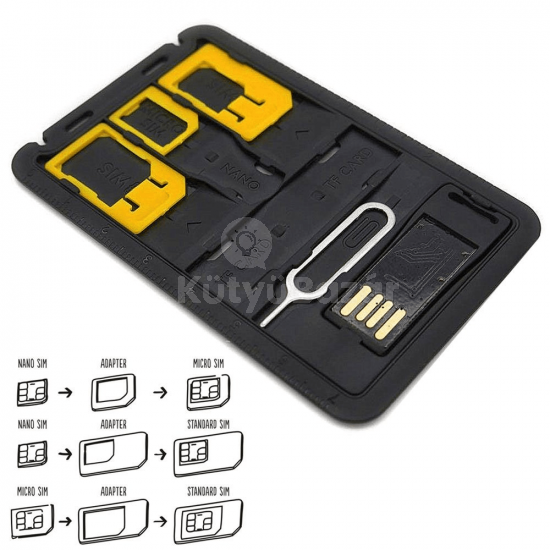 5 az 1-ben mini SIM kártya átalakító adapter készlet, micro SD-kártyaolvasó