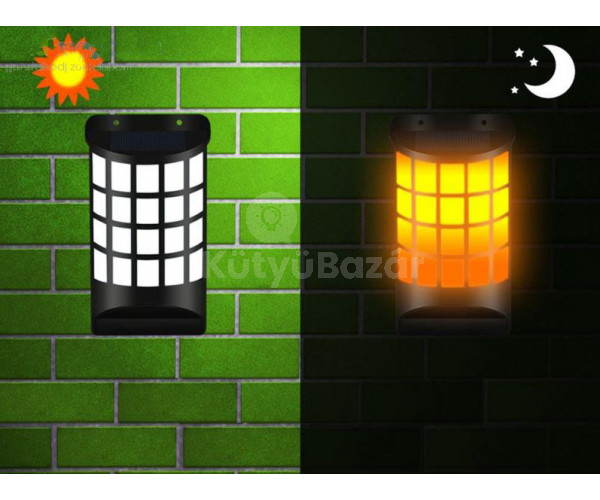 Hangulatos láng hatású napelemes fali lámpa, dekoráció