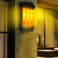 Hangulatos láng hatású napelemes fali lámpa, dekoráció